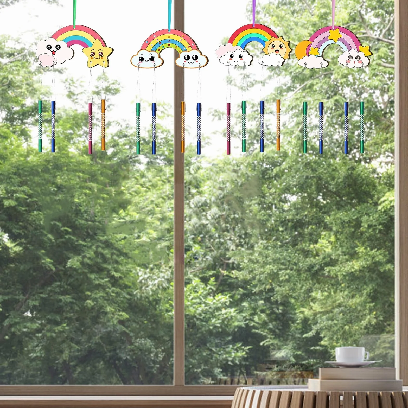 12 sztuk tęczowych dzwonków wietrznych, zestaw do majsterkowania dla dzieci, dekoracja urodzinowa, dekoracja drewniana, rękodzieło z wiszącą grą dźwiękową, prezent urodzinowy dla dziewcząt i chłopców