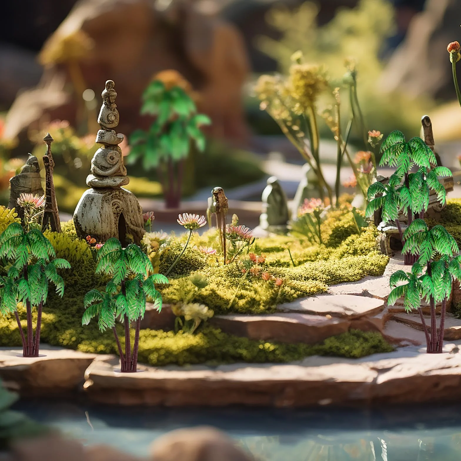 Bewudy 10 sztuk miniaturowych palm z tworzywa sztucznego, zielone modele, palmy kokosowe, model drzew, do samodzielnego wykonania, dekoracja ogrodowa, domek dla lalek, diorama, dekoracja domu