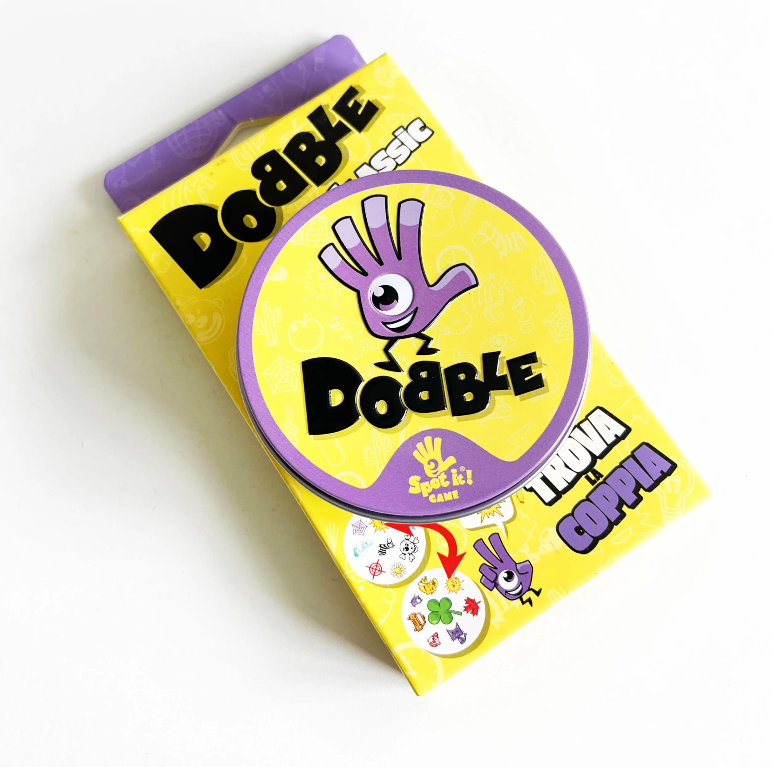 Asmodee: Dobble Classic Blister Eco, wersja mini, zabawna gra karciana dla całej rodziny, 5 minigier, 2-8 graczy, 6+ lat, wydanie włoskie