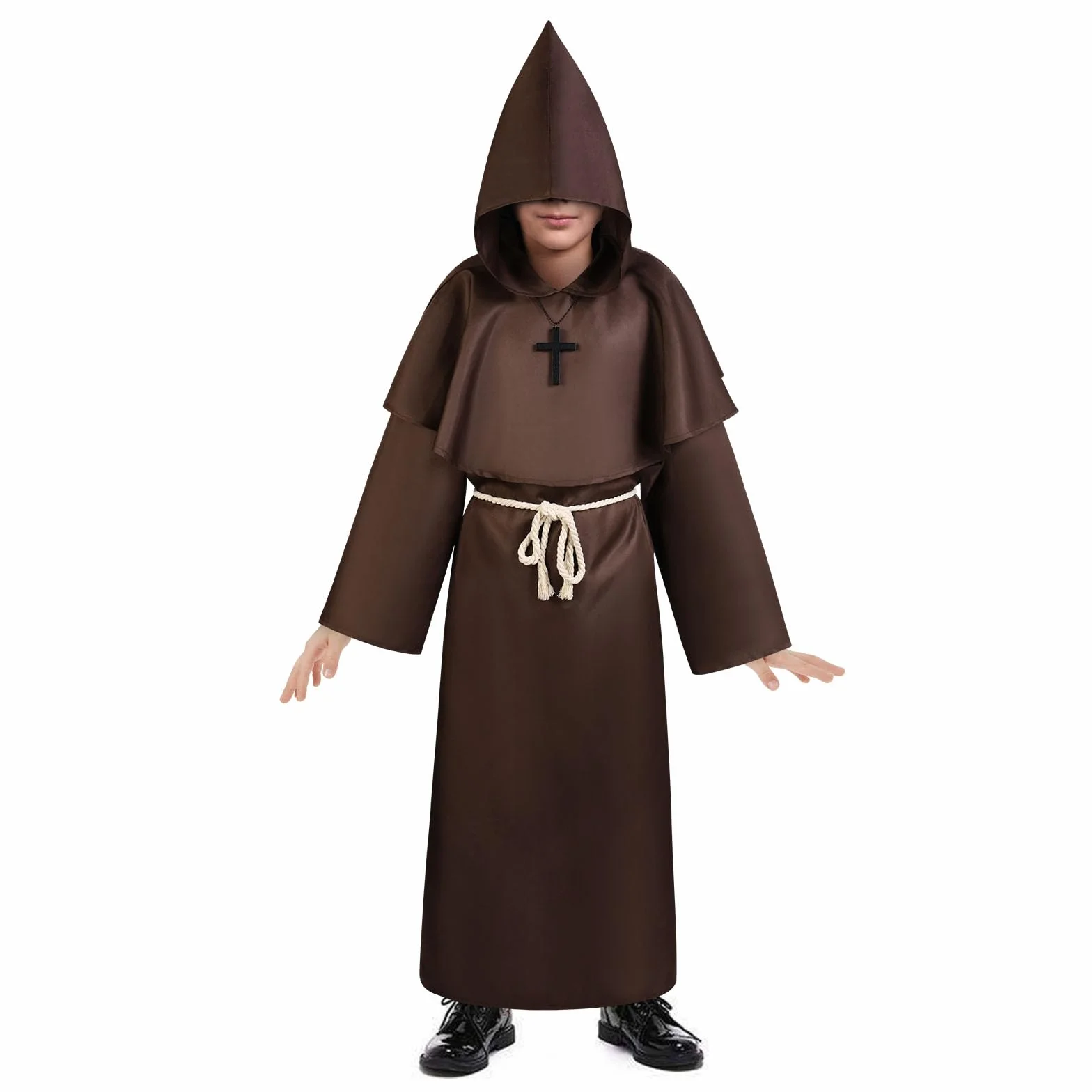 AUYAO Kostium mnicha dla dzieci, szlafrok cosplay, fantazyjny kostium, średniowieczny szlafrok z kapturem, renesans, płaszcz z kapturem, rycerz, vintage, niegodziwy kostium, Halloween, karnawał