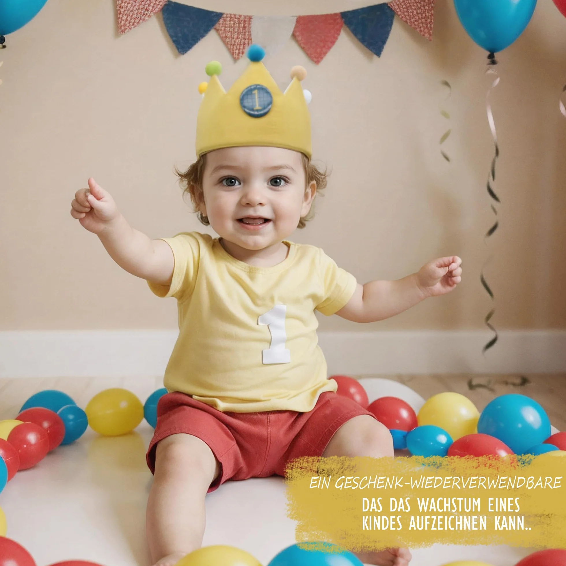 Sugeru® Korona urodzinowa muślinowa z cyframi, korona urodzinowa dla chłopców i dziewczynek, dekoracja urodzinowa dla dzieci, kapelusze na imprezę, dekoracja na urodziny dziecka, korona z guzików z