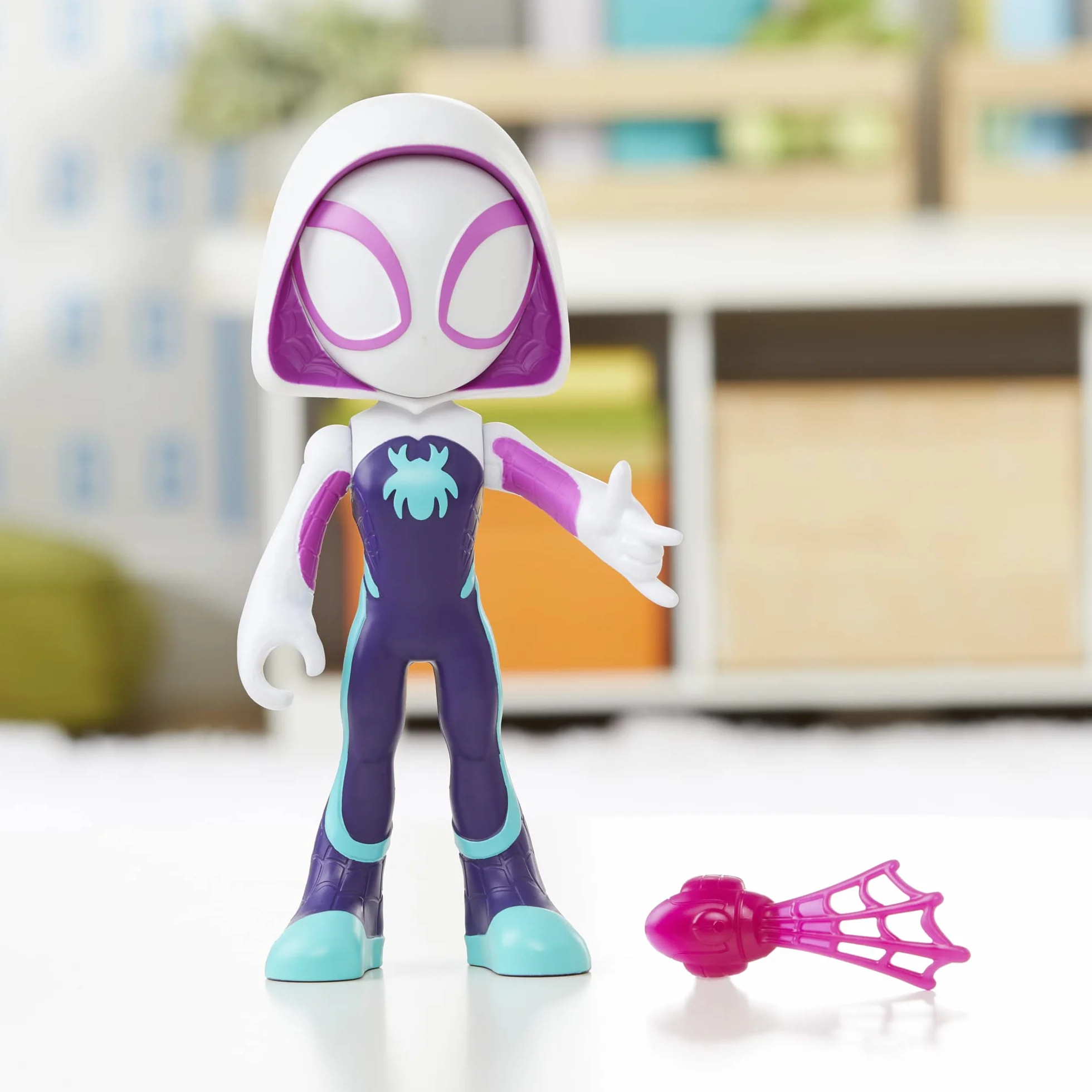 Superwielka figurka Ghost-Spider o wysokości 22,5 cm z serialu ""Spidey i super-kumple"" Marvela, zabawki dla przedszkolaków, zabawki z superbohaterami dla chłopców i dziewczynek w wieku od 3 lat