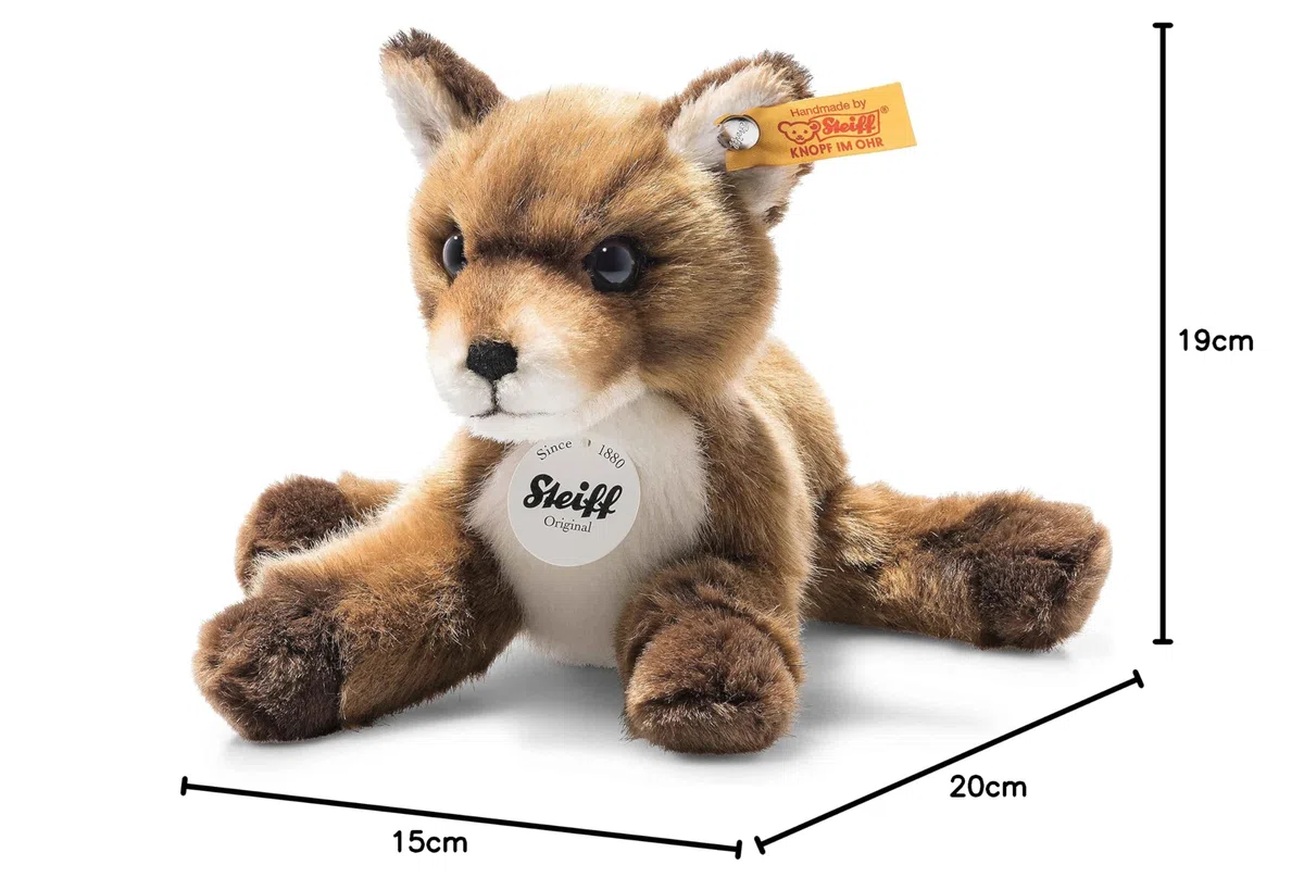 Steiff Pluszak Foxy Baby Foxy, słodka pluszowa zabawka z oczami z tworzywa sztucznego, dla dzieci, chłopców i dziewczynek, pluszowa zabawka 19 cm, mała, jasnobrązowa, 074035