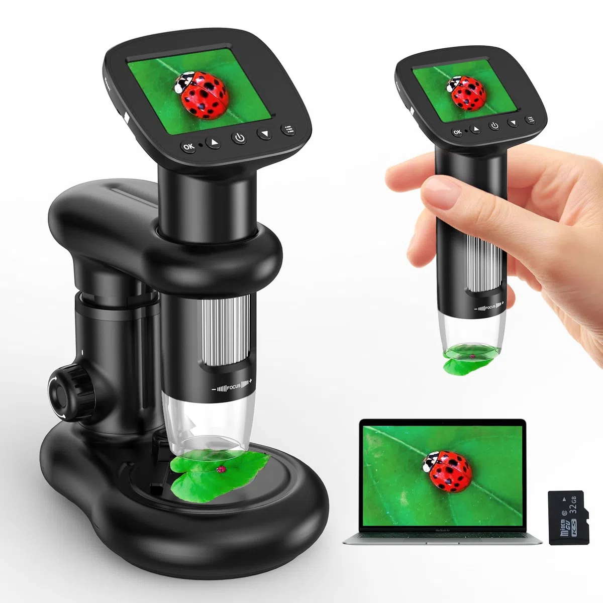 Microscope IMICHI mikroskop dla dzieci z ekranem LCD 1000 x duże powiększenie, wyraźny obraz, wyjątkowa przegródka na owady, dla dzieci, mikroskop cyfrowy przenośny