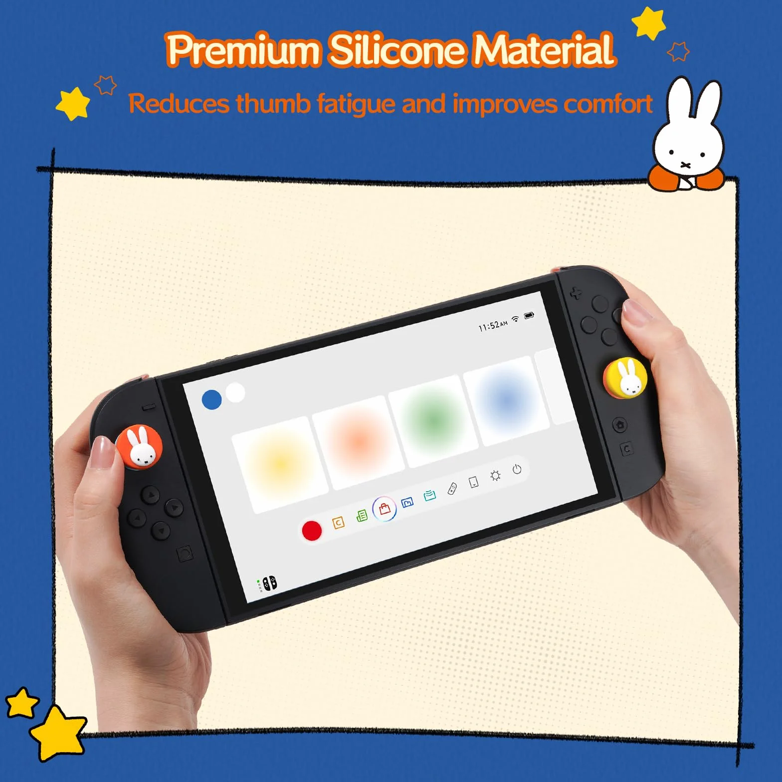 Kuitmor Śliczne silikonowe nakładki joysticka, kompatybilne z Switch 2, antypoślizgowe nakładki na kciuki, silikonowe, analogowe osłony do kciuków Switch 2025, kolorowe króliki