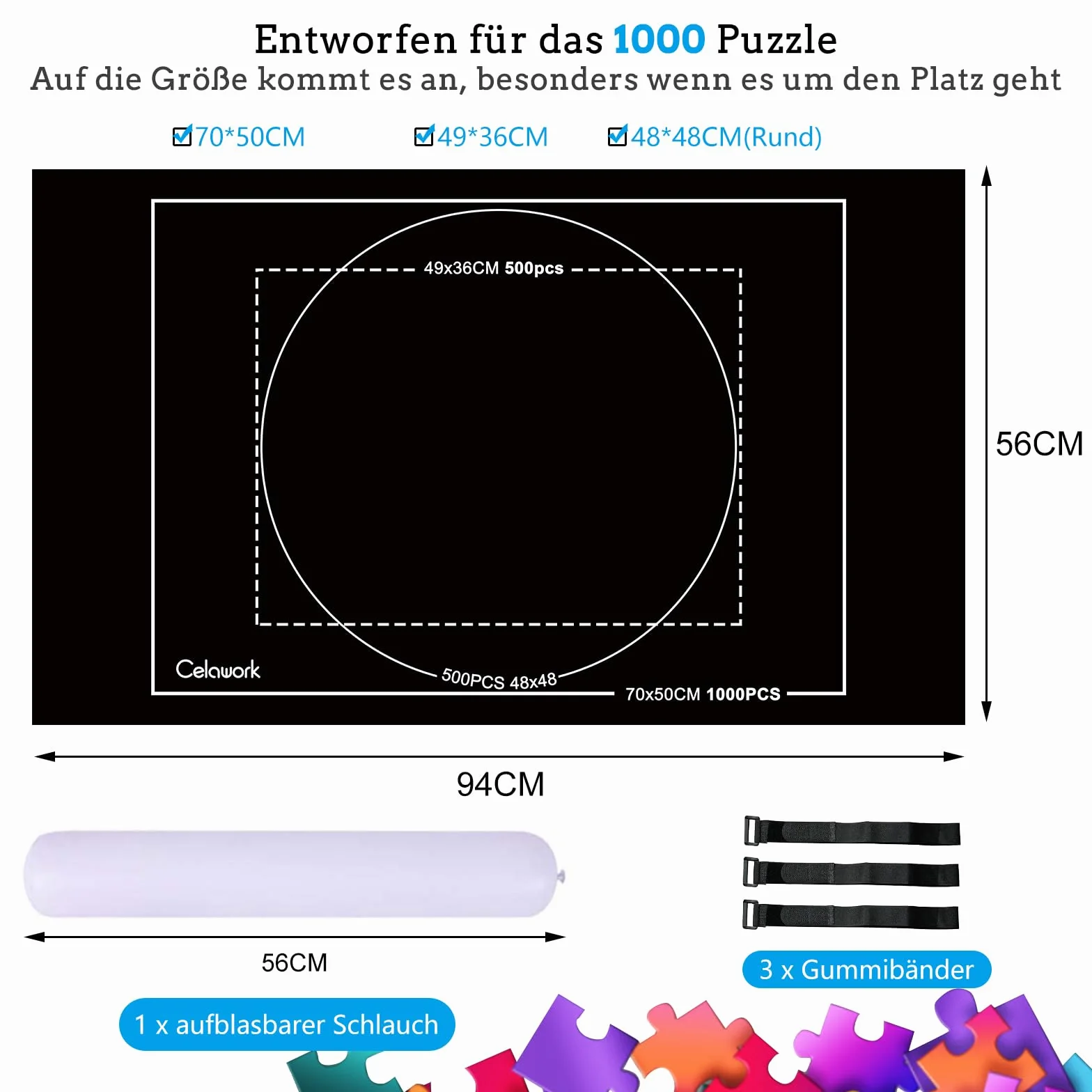 Celawork Mata do puzzli, 1000 elementów | Mata do puzzli dla miłośników puzzli | odpowiednia do puzzli 1000 500 elementów