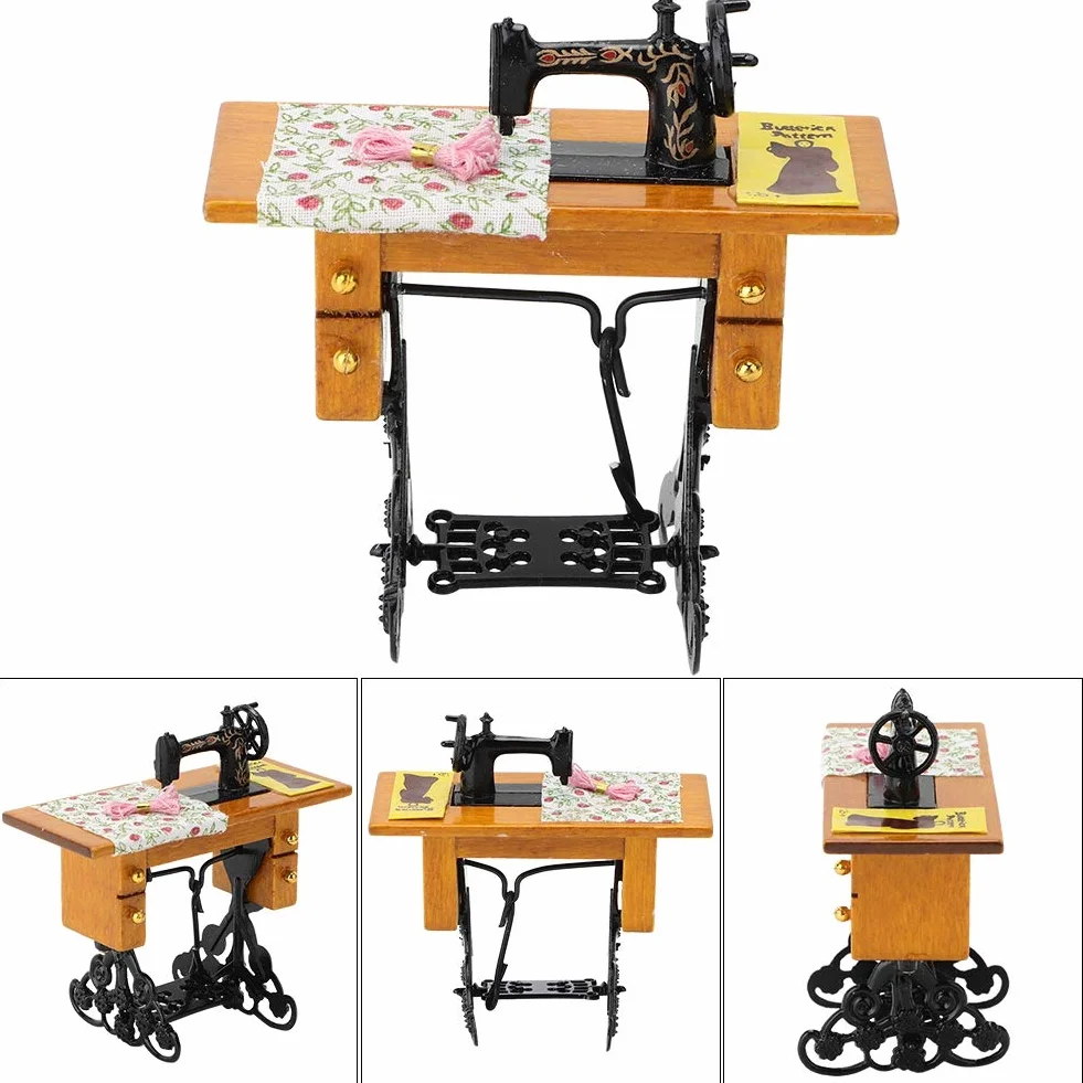 Mini Maszyna do Szycia domek dla lalki, mechaniczna pozytywka, do kolekcji, jubileuszu, urodzin, 1:12, meble, dekoracja