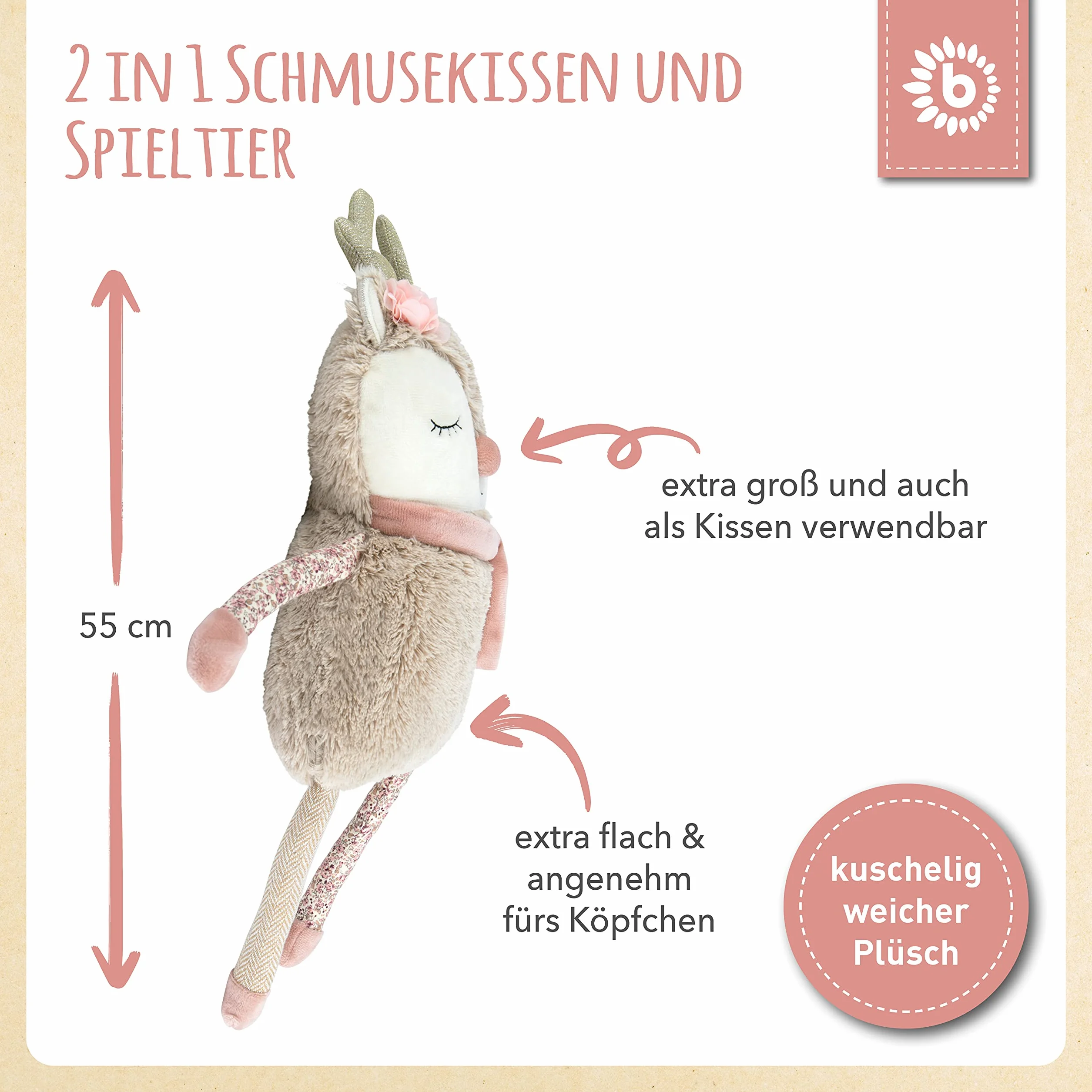 Bieco Pupazzo di peluche a forma di cavallo, circa 55 cm, carino peluche per neonati, giocattolo per bambini, giocattolo per il sonno del bambino
