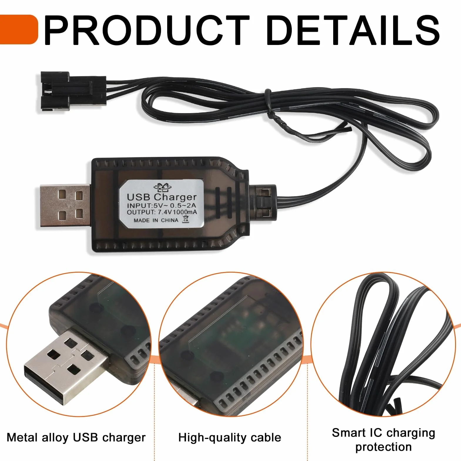 RC kabel do ładowania 7,4 V LiPo akumulator ładowarka USB z wtyczką SM-3 PIN, kabel do ładowarki USB rc, odpowiedni do samochodów RC, dronów, quadkopterów, zabawek zdalnie sterowanych, ochrona
