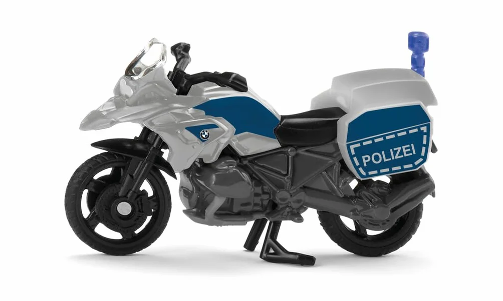 siku 1551, BMW motocykl policyjny, metal/tworzywo sztuczne, niebieski/srebrny, zabawkowy motocykl dla dzieci, niebieskie światło, ruchoma kierownica i stojak