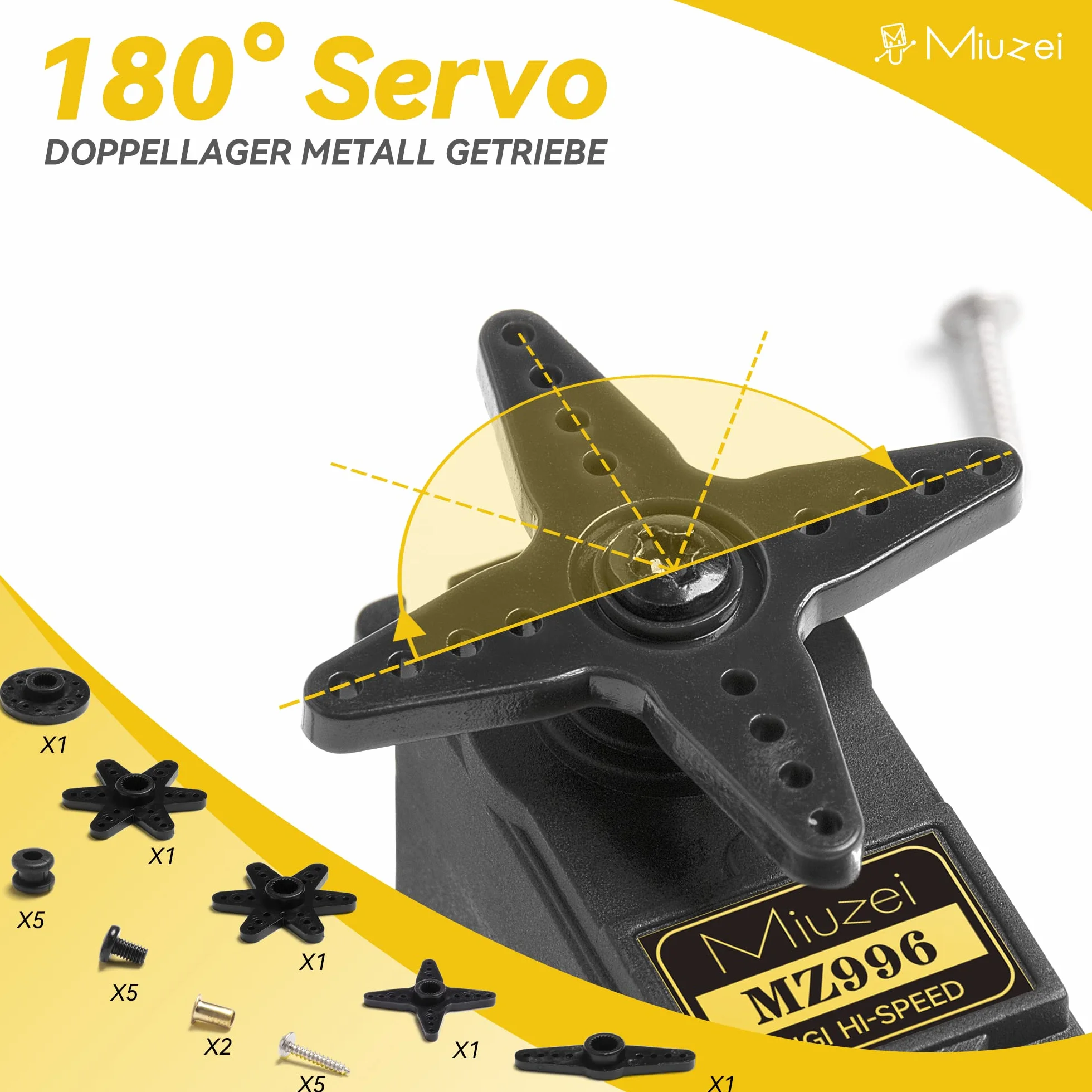 Miuzei Serwo silnik 15 kg, cyfrowy serwo, pełna miedź, metalowa przekładnia, serwo do samochodów RC 1/10 1/8, samolotu, łodzi, robota helikoptera, do modelarstwa Arduino, 180°, 3 sztuki