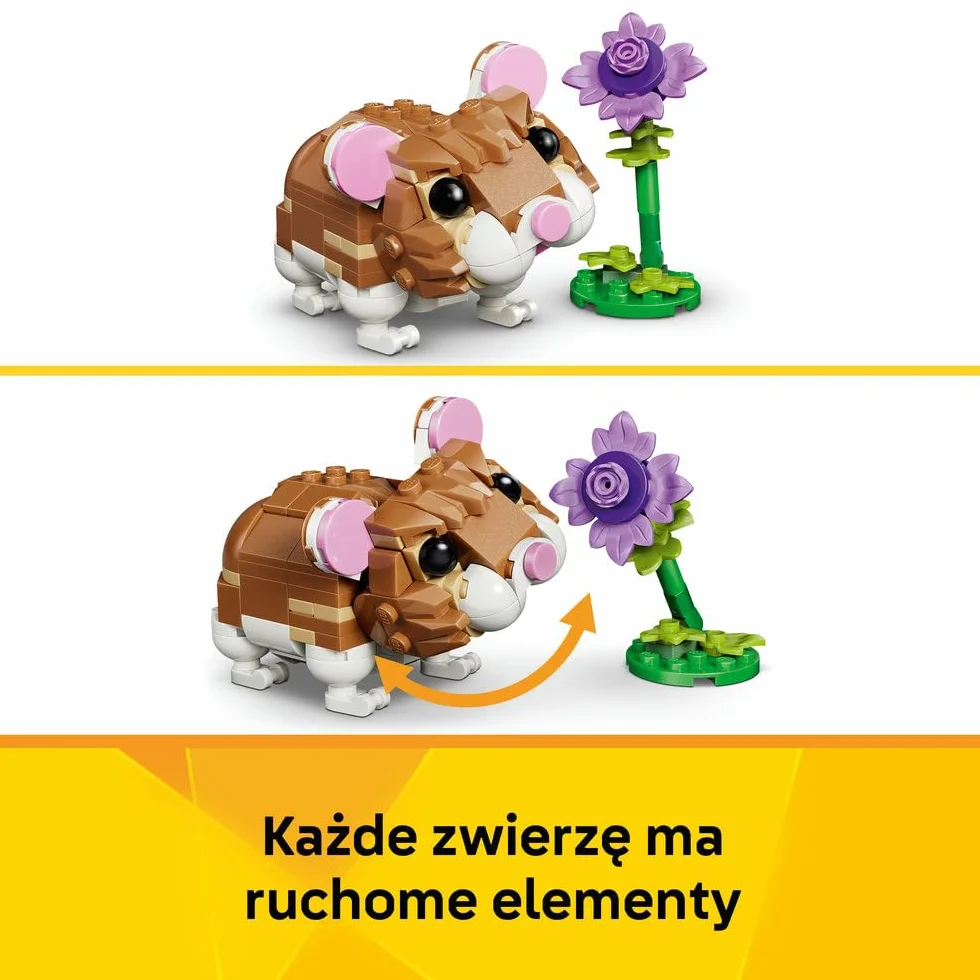 LEGO Creator 3in1 Cute Hamster with a Flower Toy - Animal Figure Transforms into a Hedgehog or Eagle - DIY Room Decor Idea - Birthday Gift for 7+ Year Old Girls & Boys - 31376