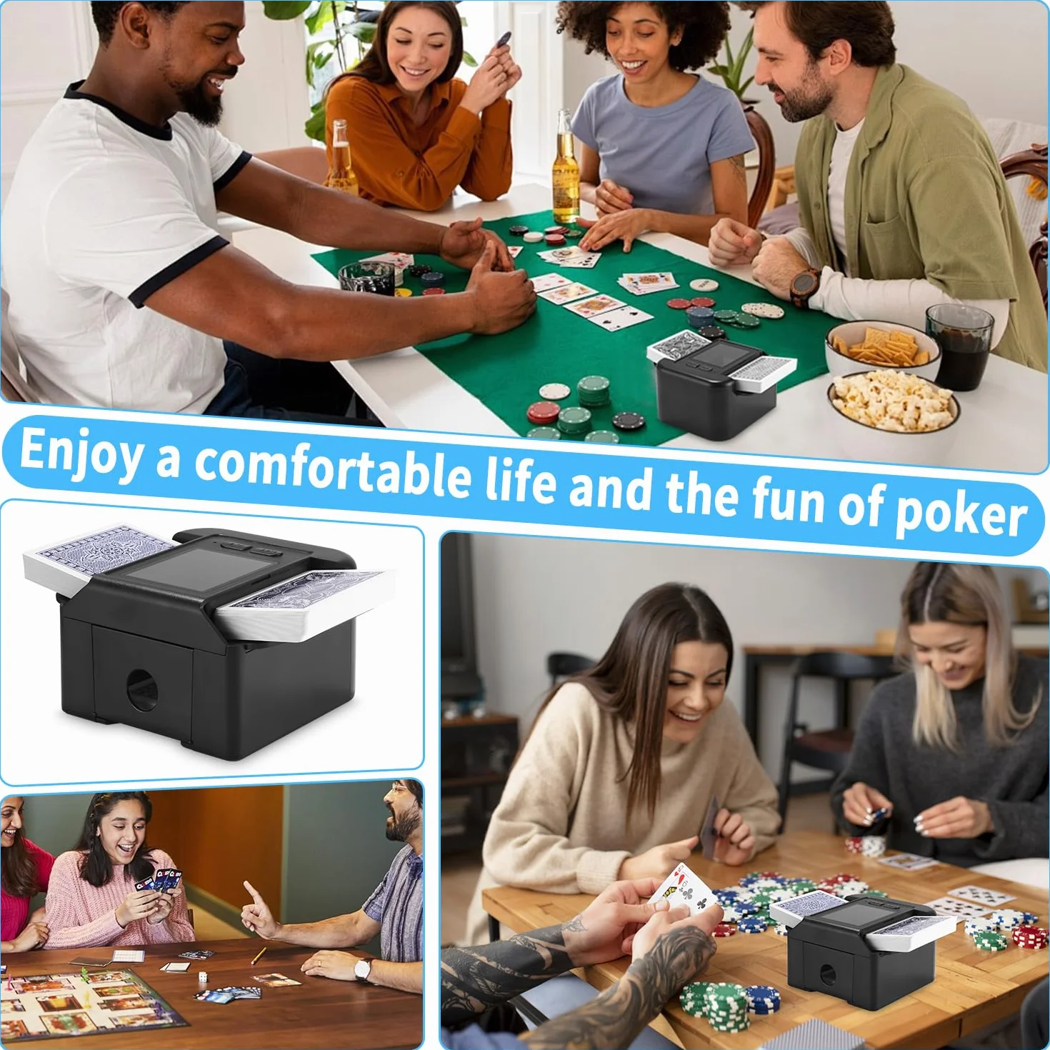 Automatyczna tasownica do 1-2 talii, mikser kart do gry, akumulator 2000 mAh, Wersja z możliwością ładowania, Cichy, Nadaje się do pokera, UNO, pokera Texas Hold'em