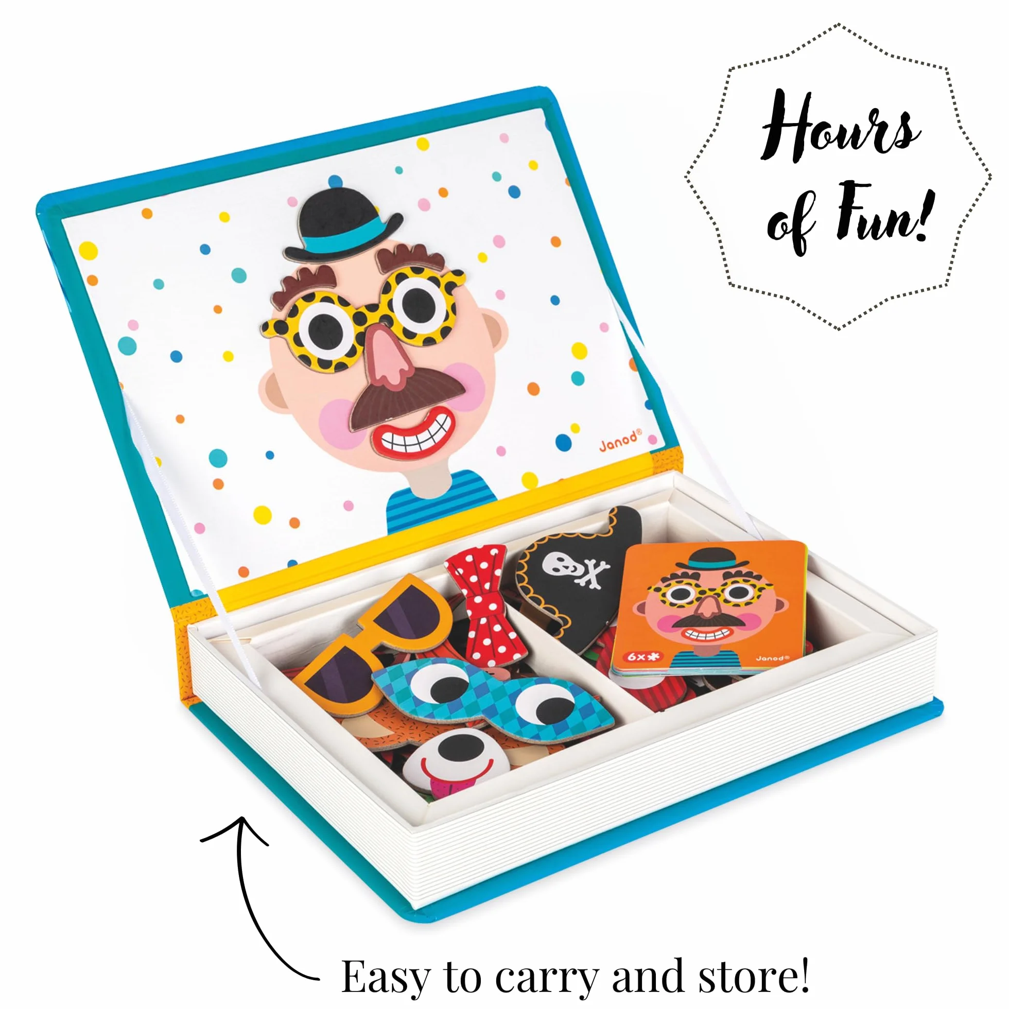 Janod J02716 Magneti'Book Crazy Faces Educational Game, Boys,Blue