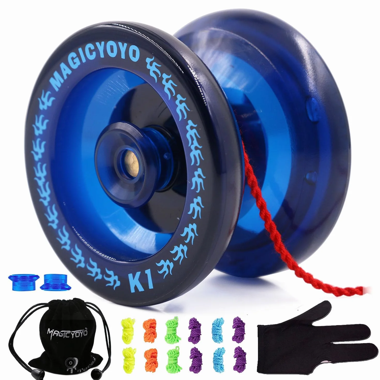 MAGICYOYO Profesjonalne yoyo dla dzieci, jo-jo dla początkujących, Magic Yoyo K1-Plus z torbą Yo Jo + rękawicą + 5 strunami jo-jo + 2 drążki do podnoszenia jojo niebieskie