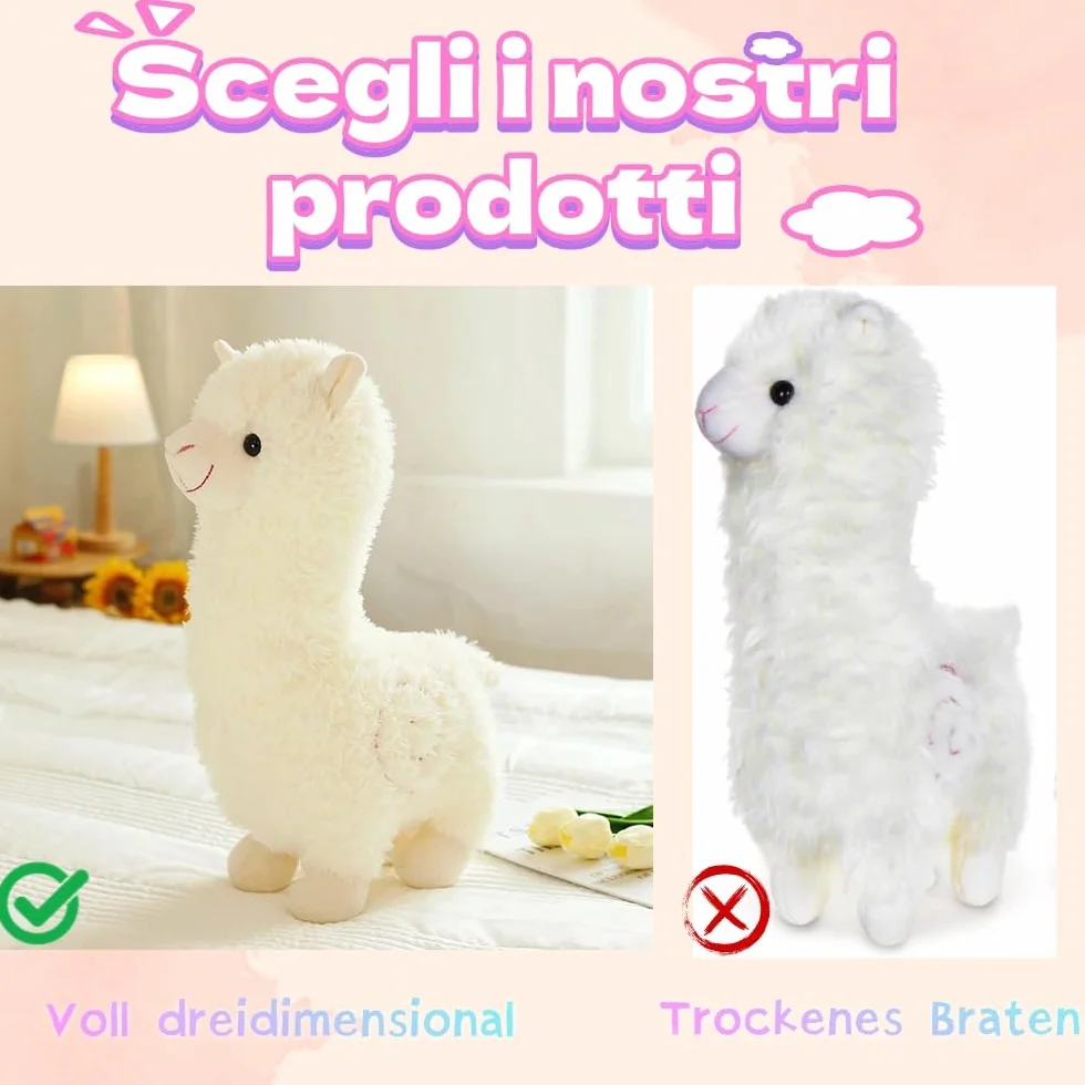 Przytulanka w kształcie alpaki, 28 cm, stojąca, biała, przytulanka alpaka, prezent dla dzieci, dziewczynek, miłośników