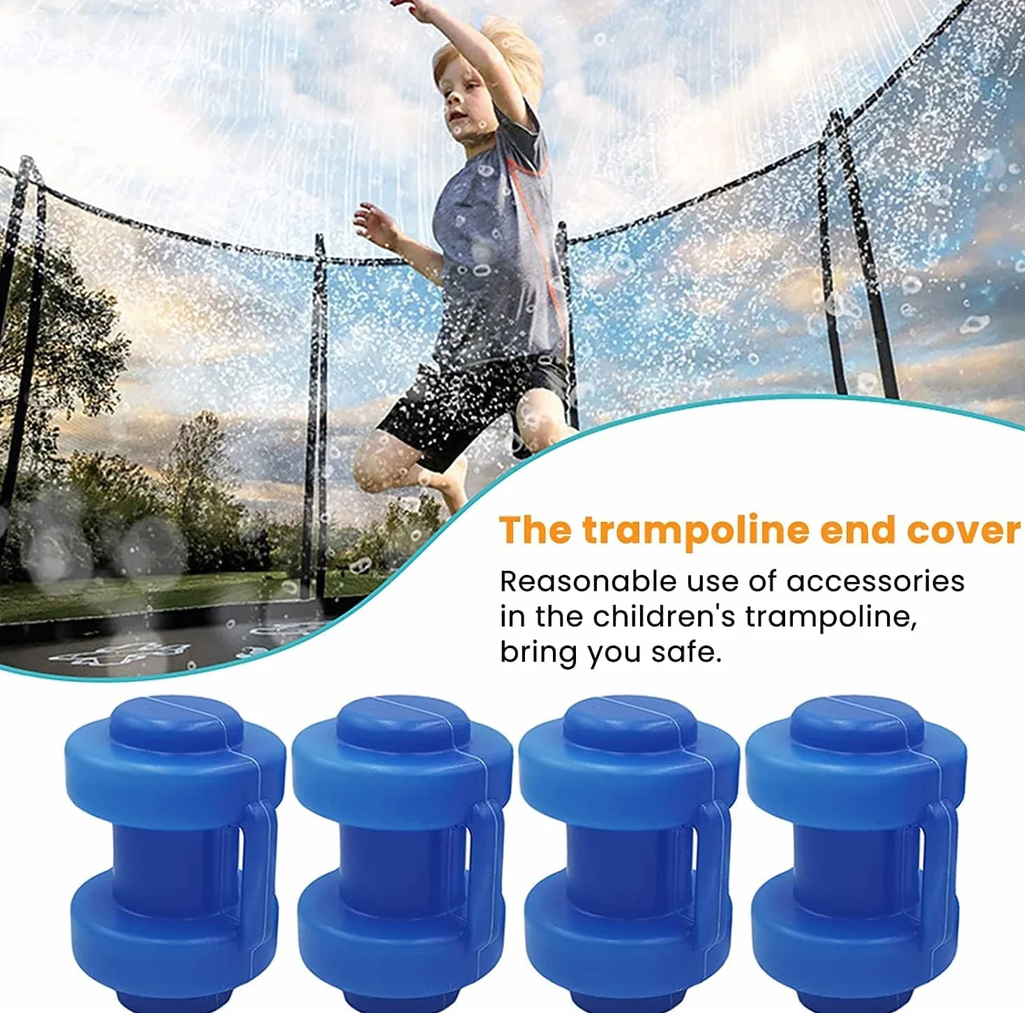 Zestaw zaślepek do trampoliny, 8 sztuk niebieskich nasadek na słupki, średnica 25 cm, akcesoria do trampoliny, nakładki ochronne do drążków trampoliny, części zamienne i nasadki bezpieczeństwa,