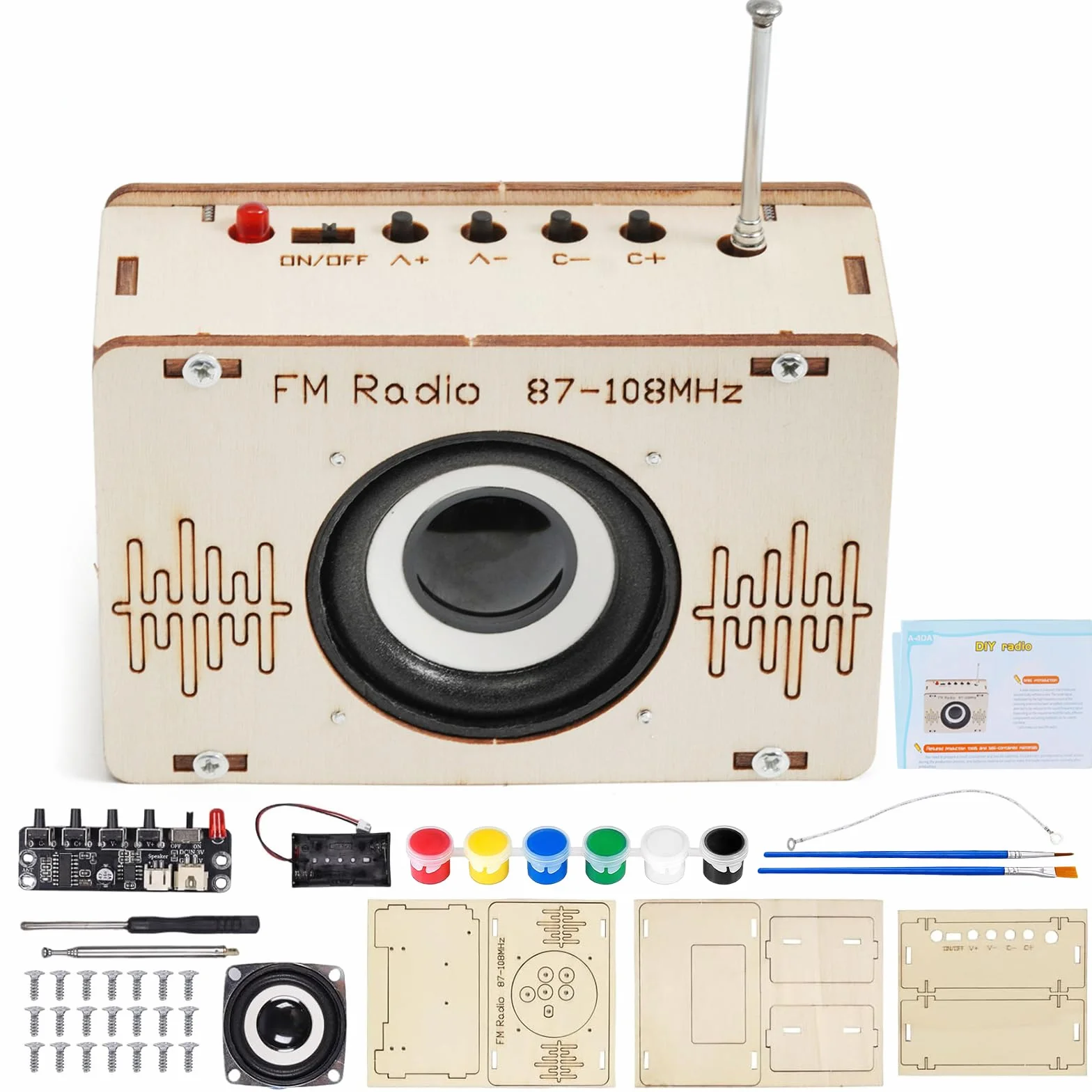 Zestaw do budowania radia, zestaw "zrób to sam", drewniane radio DIY, zestaw do lakierowania, elektronika, zabawka do lakierowania, eksperymenty FM, zabawka STEM