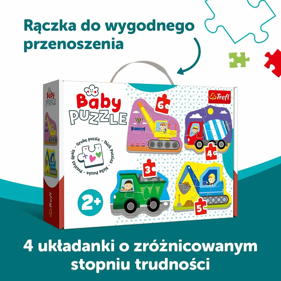 Trefl Pojazdy na Budowie Puzzle 4 w 1 Baby Classic z Grubego Kartonu dla Dzieci od 2 lat