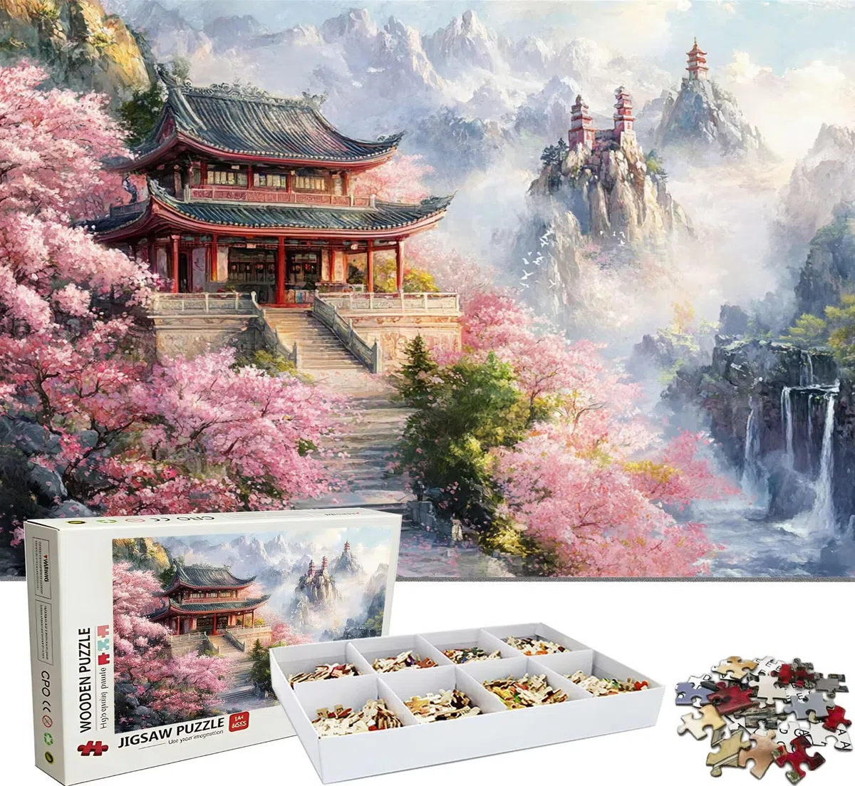 Puzzle 2000 elementów, drewniane puzzle dla dorosłych, kwiaty wiśni, klasyczne puzzle 99,5 x 70,5 cm, gra rodzinna, redukcja stresu, gra myśląca, dekoracja domu, w0-201