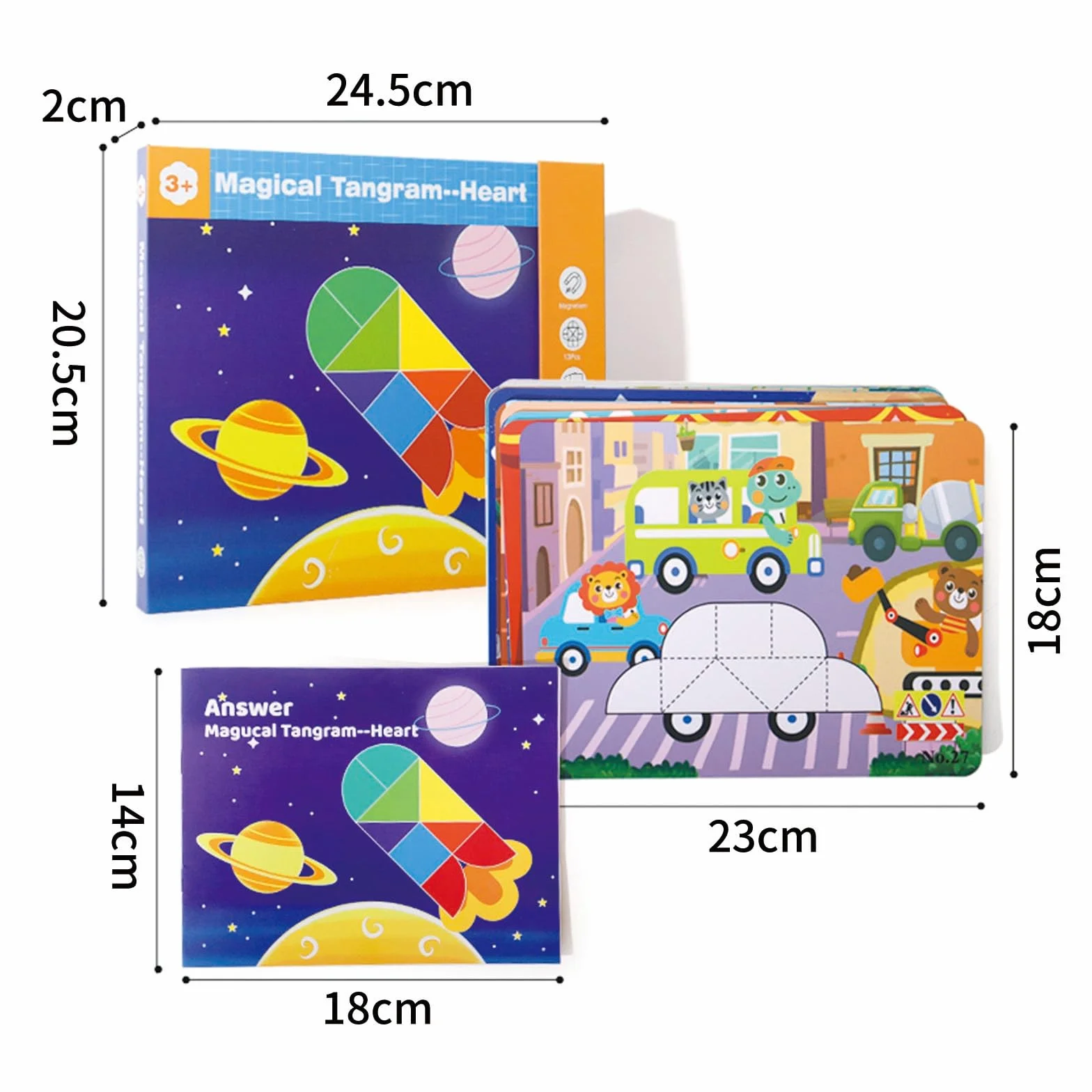 Zabawka Montessori 1 2 3 Lata, Tangram Magnetyczny, Magnetyczna Układanka, Gry Edukacyjne od 3 Lat, Drewniana Zabawka od 1 Roku, Prezent dla Dzieci 1–3 Lata Chłopcy Dziewczynki