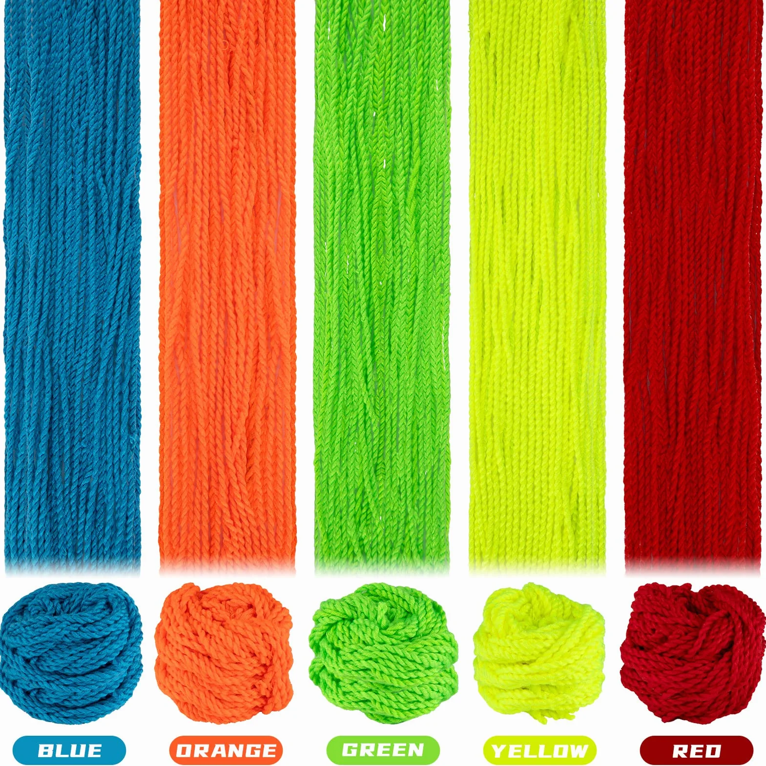 Yoyo Strings Professional 100% Poliester dla Reagujących i Niereagujących Yoyo - Pack 25: Żółty, Zielony, Niebieski, Pomarańczowy, Czerwony