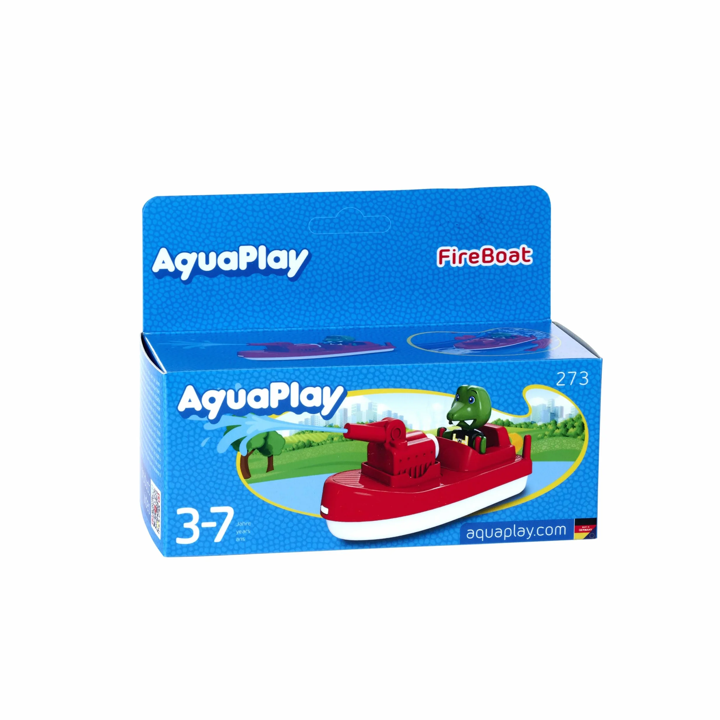 AquaPlay 8700000273 - FireBoat – akcesoria do torów wodnych AquaPlay lub wanny, straż pożarna z Sven dem krokodyl, funkcja natrysku wody, dla dzieci od 3 lat, czerwony