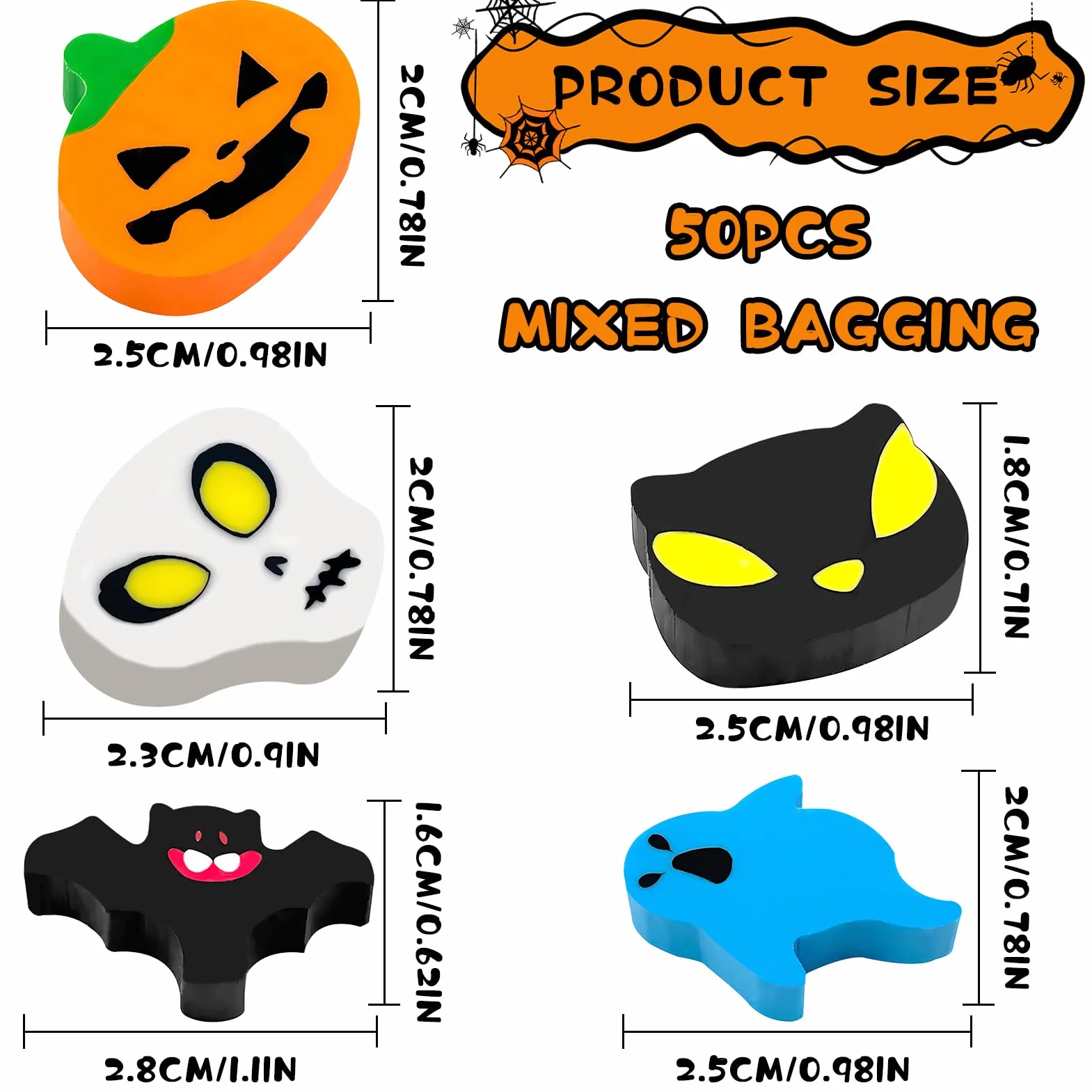 50 Sztuk Mini Gumek do Ścierania na Halloween - Dynia i Czaszka - Prezent dla Dzieci, Biuro i Artykuły Papiernicze