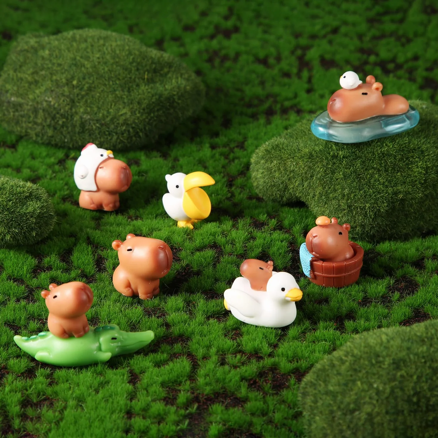 Mini Kapibara z Żywicy, Miniaturowe Figurki Kapibary, Akcesoria Ogrodowe, Ozdoby do Bonsai, Domek dla Lalek