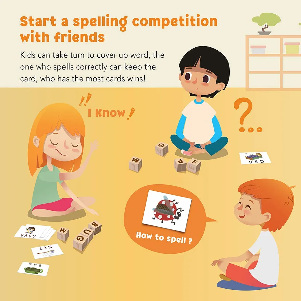 Coogam Gry pisownicze, drewniane pasujące litery zabawka ze słowami karty błyskowe, alfabety ABC nauka edukacyjne montessori puzzle prezent dla przedszkolaków dzieci chłopców dziewcząt wiek 3 4 5 lat