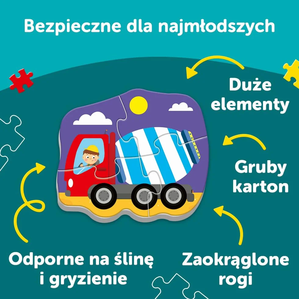 Trefl Pojazdy na Budowie Puzzle 4 w 1 Baby Classic z Grubego Kartonu dla Dzieci od 2 lat
