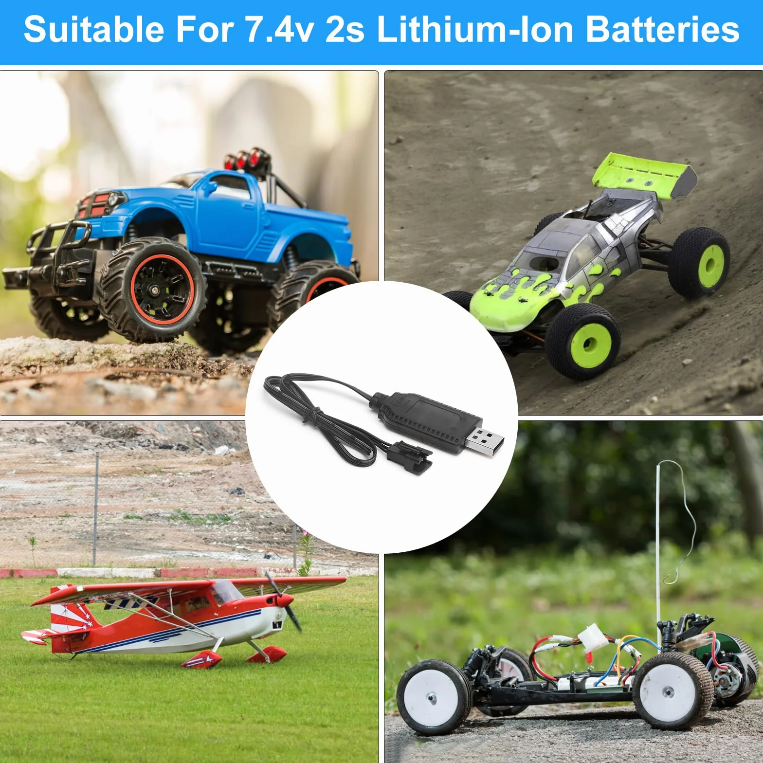 TNSLAND Ładowarka Lipo 7,4 V USB RC z wtyczką SM-3 pin ochrona przed przeładowaniem LED