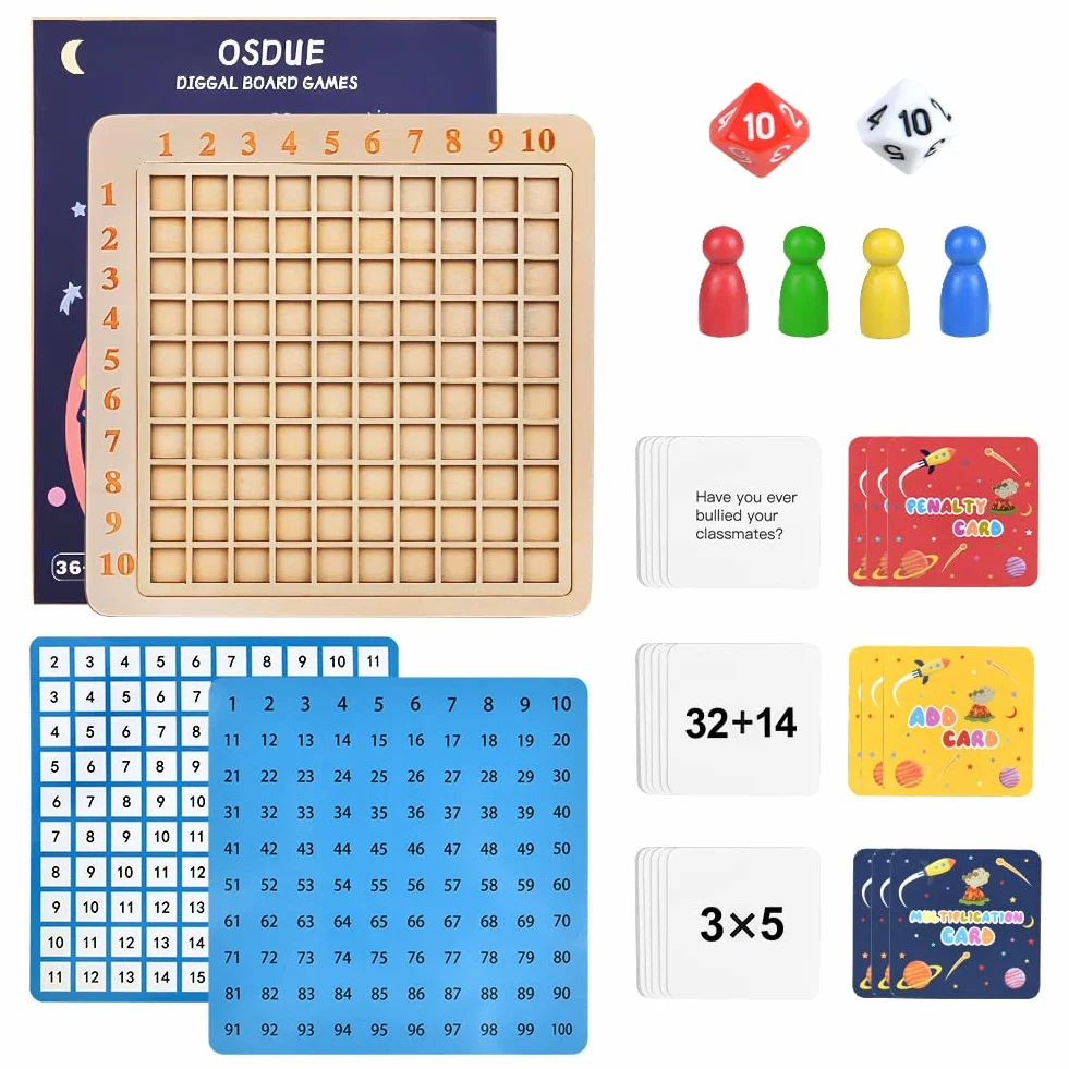 OSDUE Drewniana Tabliczka Matematyczna do Mnożenia, Montessori Liczenie, Edukacyjne Gry Matematyczne z Dodatkiem i Mnożeniem, Drewniana Tablica Matematyczna z Blokami, Gra Edukacyjna z Tablicą
